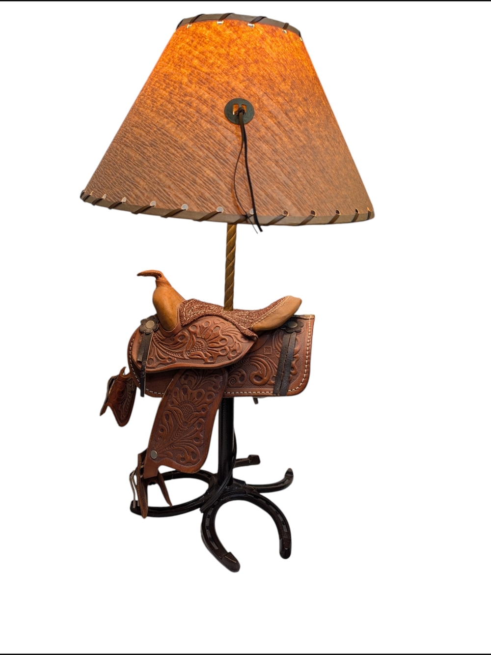 Rustic Saddle Table Lamp - Brown Western Accent